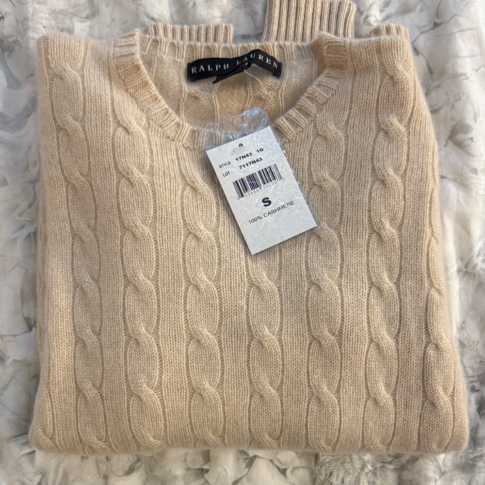 Ralph Lauren Cashmere Cableknit Crewneck Sweater in Oatmeal Size Small